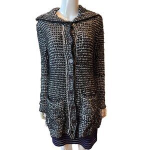 VIP Womens Cardigan Sweater Geometric Print Long Sleeve White Black Size Large